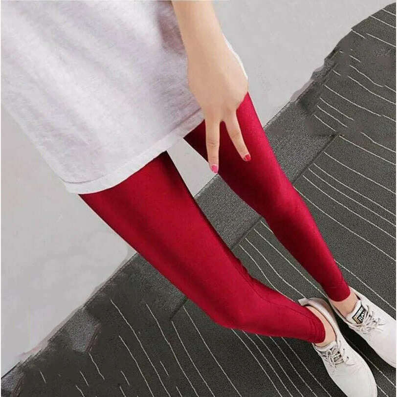 KIMLUD, 2022 New Spring Autume Solid Candy Neon Leggings for Women High Stretched Female Sexy Legging Pants Girl Clothing Leggins, wine red / S, KIMLUD Womens Clothes
