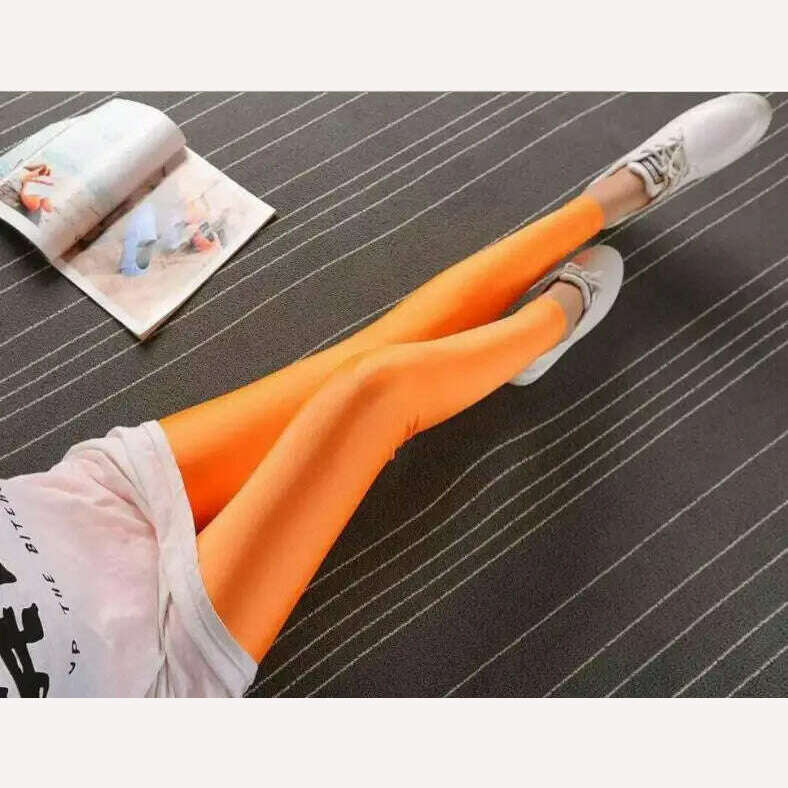 KIMLUD, 2022 New Spring Autume Solid Candy Neon Leggings for Women High Stretched Female Sexy Legging Pants Girl Clothing Leggins, orange / S, KIMLUD Women's Clothes