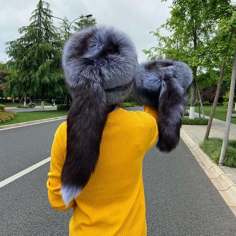 KIMLUD, 2022 New Style Winter 100% Real Fox Fur Hat Women Trapper Snow Skiing Hat Caps Earflap Luxury Silver Fox Fur, KIMLUD Womens ClothesKIMLUD, 2022 New Style Winter 100% Real Fox Fur Hat Women Trapper Snow Skiing Hat Caps Earflap Luxury Silver Fox Fur, Silver / One Size, KIMLUD APPAREL - Womens Clothes