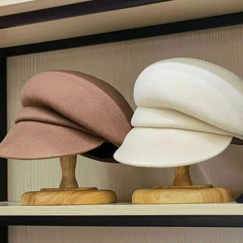 KIMLUD, 2022 New Style Women Newsboy Hats Ladies Fashion Wool Winter Hat Sloping Brim Visor Cap Cabbie Beret Girls Paperboy Cap Ivy Hat, KIMLUD Women's Clothes