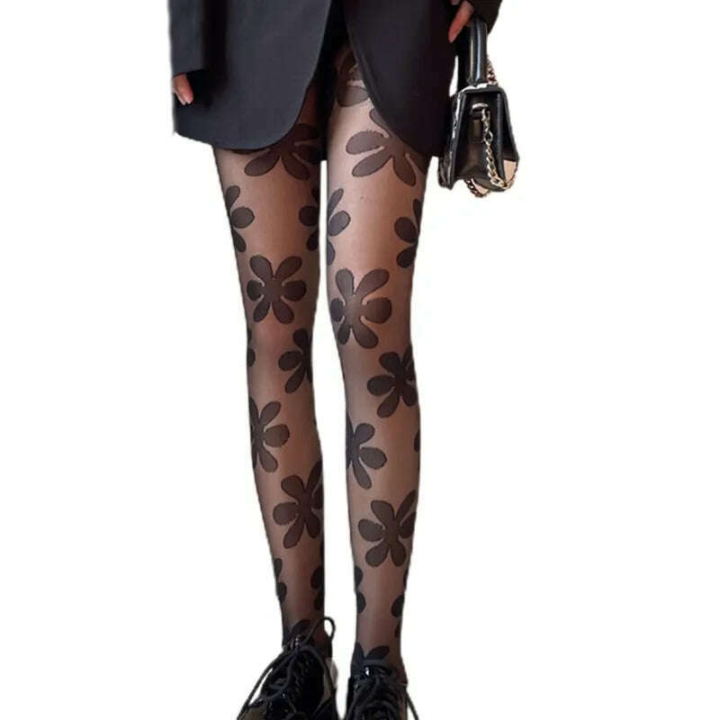 KIMLUD, 2022 New Women Goth Punk Pantyhose Big Flower Patterned Lolita Sheer Tights Stockings, Default Title, KIMLUD Women's Clothes