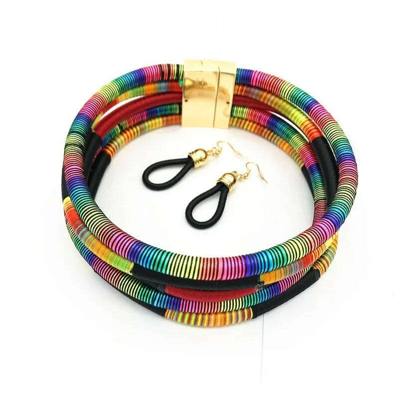 KIMLUD, 2022 Rope Necklace Earrings Set Rope Jewelry Colorful Choker Chain Necklace Drop Earring Accesories for Girls Gifts, Black / 45cm, KIMLUD Womens Clothes