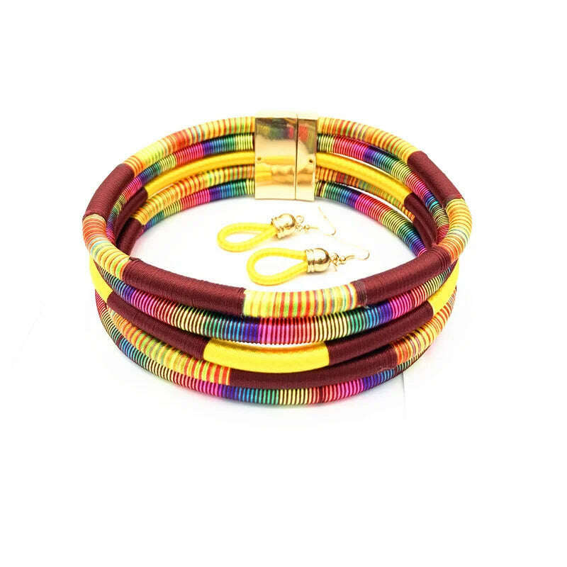 KIMLUD, 2022 Rope Necklace Earrings Set Rope Jewelry Colorful Choker Chain Necklace Drop Earring Accesories for Girls Gifts, KIMLUD Womens Clothes