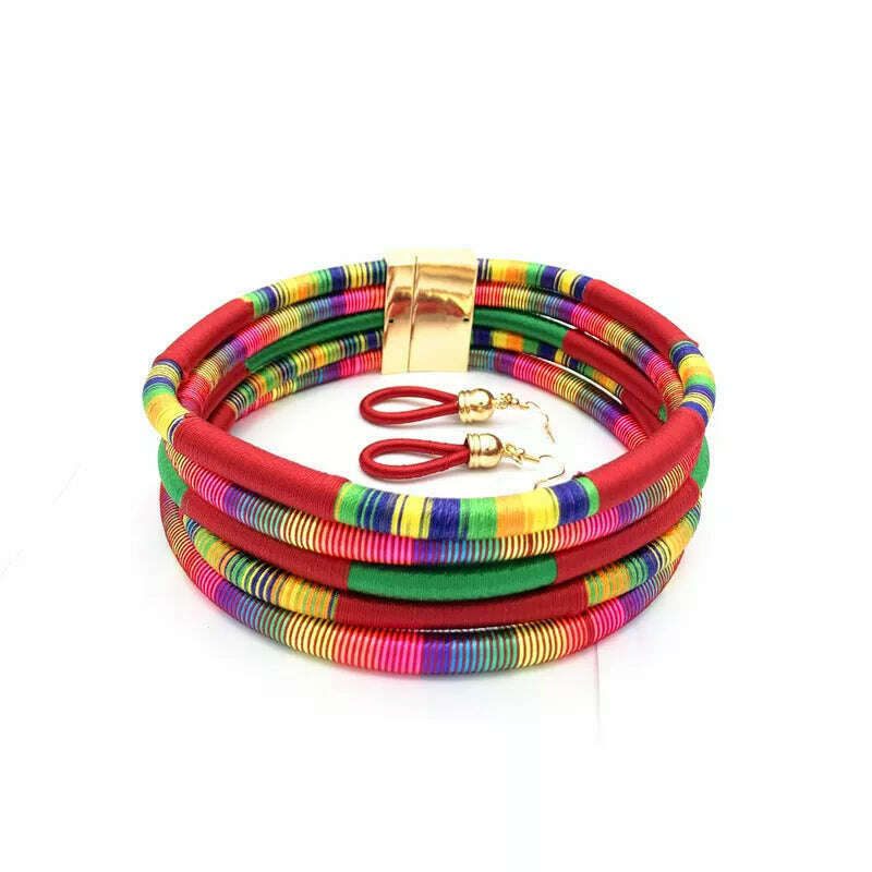 KIMLUD, 2022 Rope Necklace Earrings Set Rope Jewelry Colorful Choker Chain Necklace Drop Earring Accesories for Girls Gifts, KIMLUD Womens Clothes