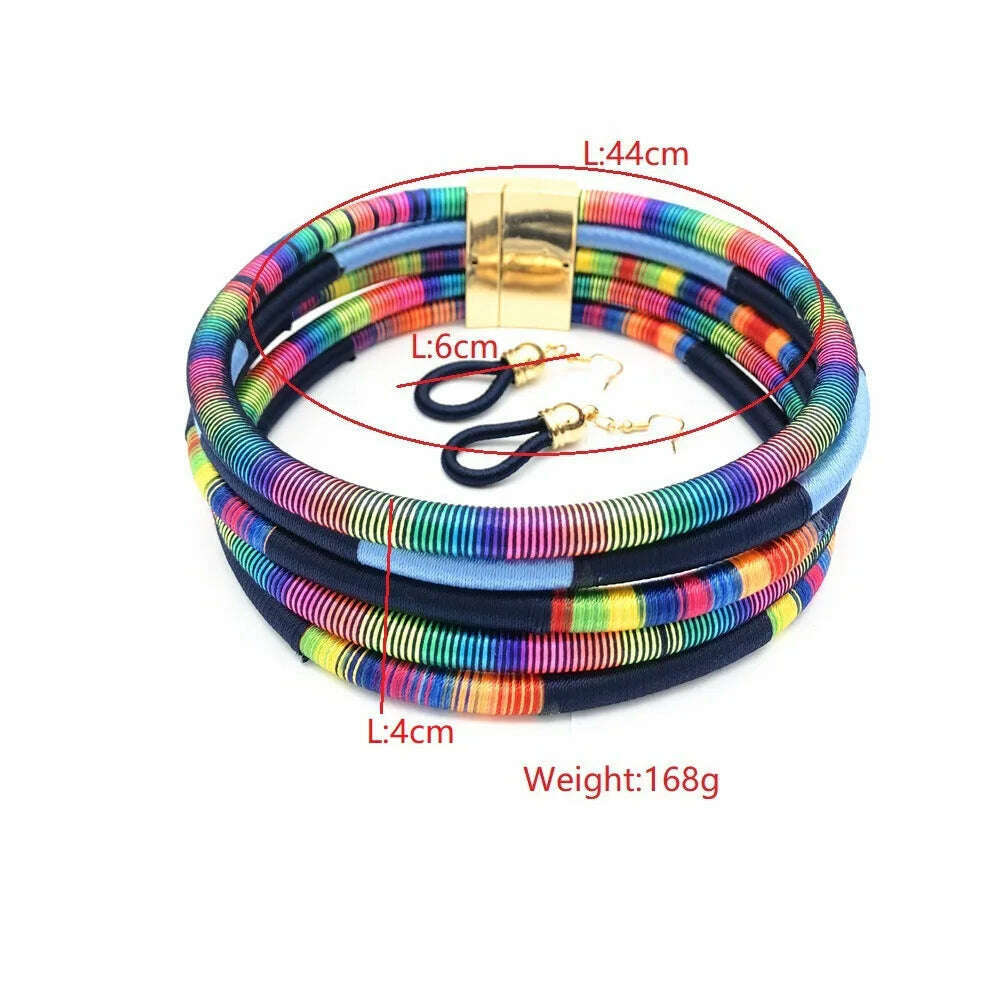 KIMLUD, 2022 Rope Necklace Earrings Set Rope Jewelry Colorful Choker Chain Necklace Drop Earring Accesories for Girls Gifts, KIMLUD Womens Clothes