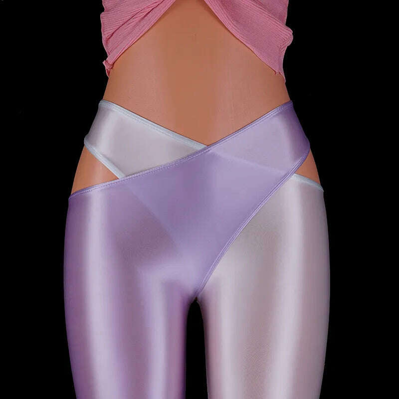 KIMLUD, 2022 Satin Glossy Sexy Leggings Trousers Glitter Stockings Japanese Full-Length Pants High Waist Tights Women Shiny Jeggings, Lavender White / M, KIMLUD Womens Clothes