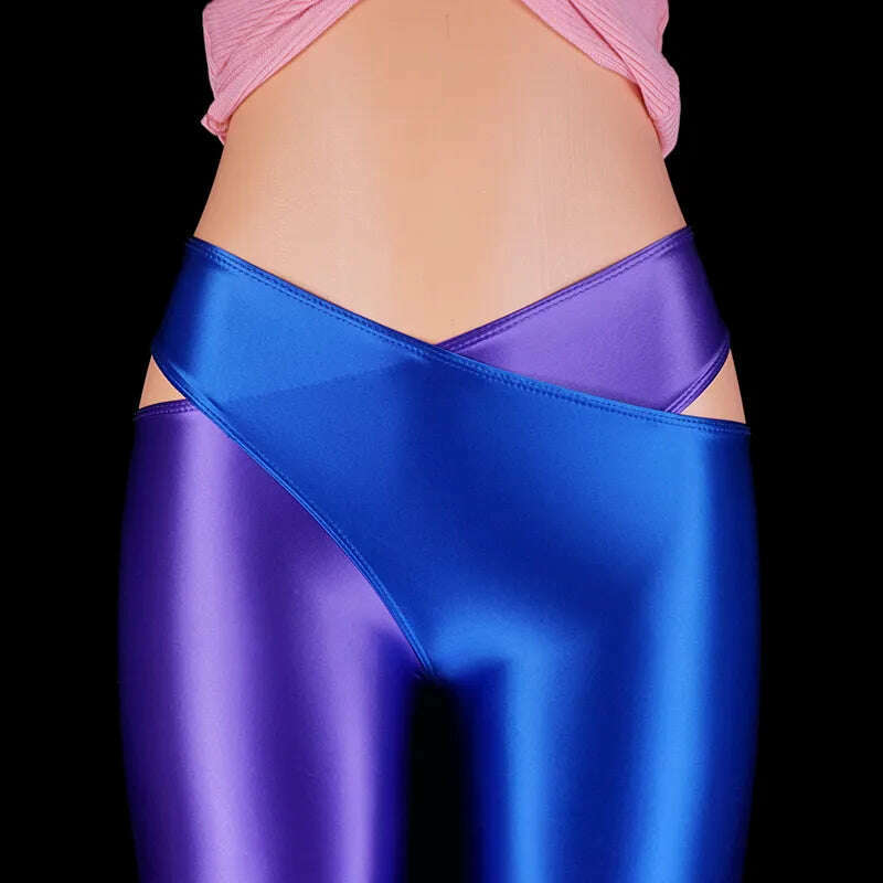 KIMLUD, 2022 Satin Glossy Sexy Leggings Trousers Glitter Stockings Japanese Full-Length Pants High Waist Tights Women Shiny Jeggings, Purple Blue / M, KIMLUD Womens Clothes