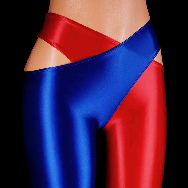 KIMLUD, 2022 Satin Glossy Sexy Leggings Trousers Glitter Stockings Japanese Full-Length Pants High Waist Tights Women Shiny Jeggings, Blue Red / M, KIMLUD Womens Clothes