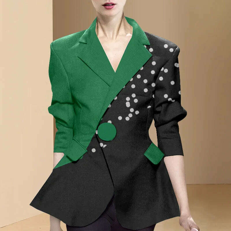 2022 Spring New Women Suit Jacket Fashion Notched Single Button Long Sleeve Slim Fit Women's Contrasting Colors Cardigan Coat, KIMLUD Women's Clothes