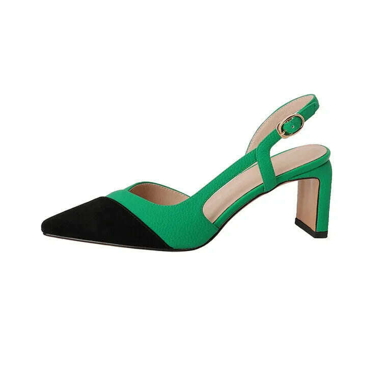 KIMLUD, 2022 Summer/Spring Women Shoes Pointed Toe Thin Heel Sandals Mixed Colors High Heels Split Leather Shoes for Women Party Shoes, Green / 34, KIMLUD Women's Clothes
