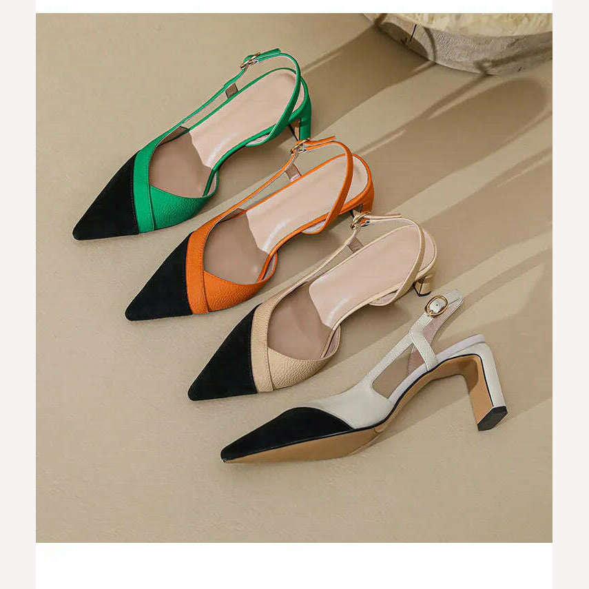 KIMLUD, 2022 Summer/Spring Women Shoes Pointed Toe Thin Heel Sandals Mixed Colors High Heels Split Leather Shoes for Women Party Shoes, KIMLUD Womens Clothes
