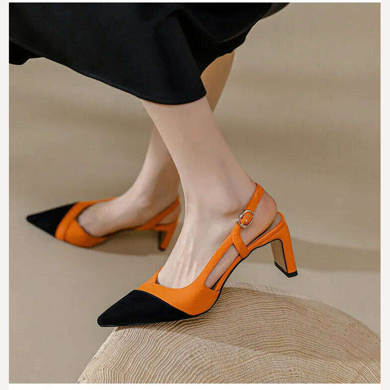 KIMLUD, 2022 Summer/Spring Women Shoes Pointed Toe Thin Heel Sandals Mixed Colors High Heels Split Leather Shoes for Women Party Shoes, KIMLUD Womens Clothes