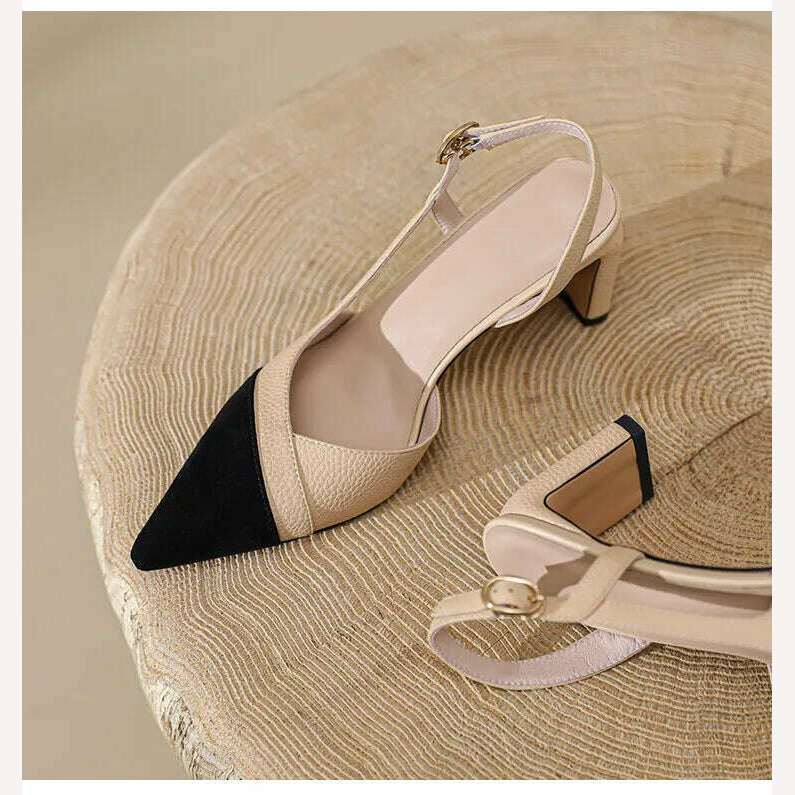 KIMLUD, 2022 Summer/Spring Women Shoes Pointed Toe Thin Heel Sandals Mixed Colors High Heels Split Leather Shoes for Women Party Shoes, KIMLUD Womens Clothes