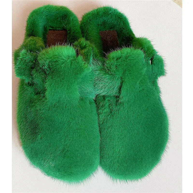 2022 The New Ladies Fur Slippers 100% Mink Fur Slippers Autumn And Winter Furry Flat Slippers Indoor Slippers Muller Slippers - KIMLUD