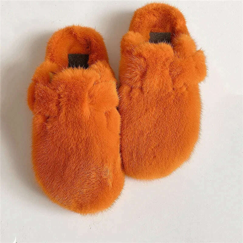 2022 The New Ladies Fur Slippers 100% Mink Fur Slippers Autumn And Winter Furry Flat Slippers Indoor Slippers Muller Slippers - KIMLUD
