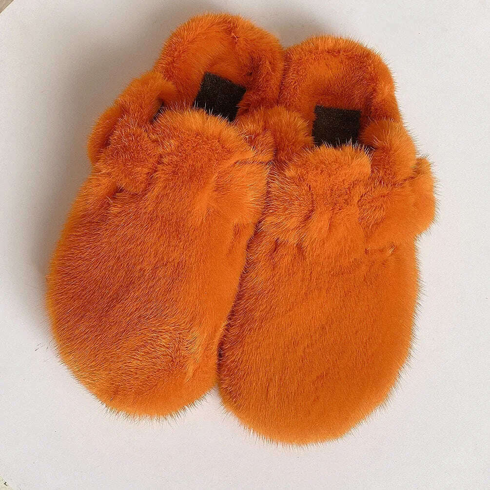 2022 The New Ladies Fur Slippers 100% Mink Fur Slippers Autumn And Winter Furry Flat Slippers Indoor Slippers Muller Slippers - KIMLUD