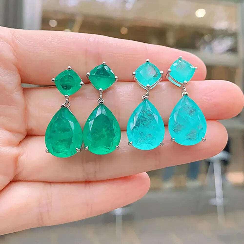 KIMLUD, 2022 Trend Jewelry Silver Color Emerald Wedding Earrings for Women Simulation Paraiba Tourmaline Drop Earring Party Jewelry Gift, KIMLUD Women's Clothes