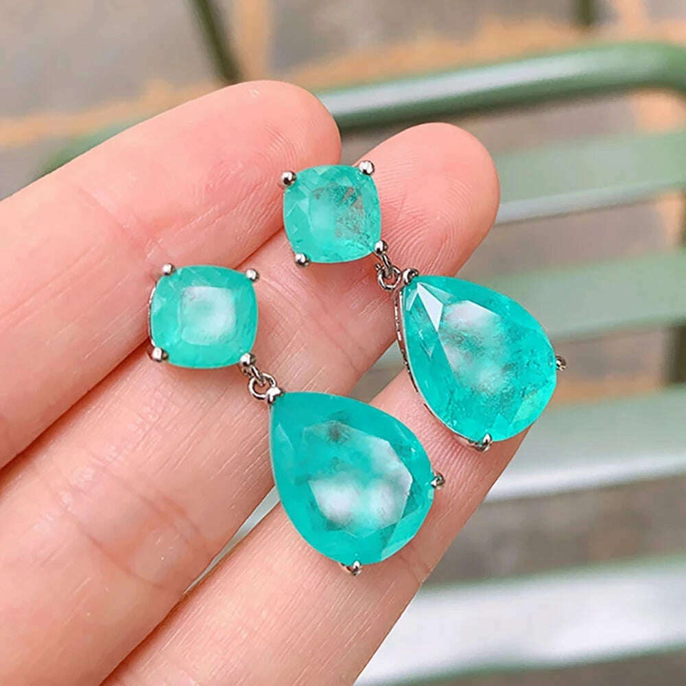 KIMLUD, 2022 Trend Jewelry Silver Color Emerald Wedding Earrings for Women Simulation Paraiba Tourmaline Drop Earring Party Jewelry Gift, KIMLUD Womens Clothes