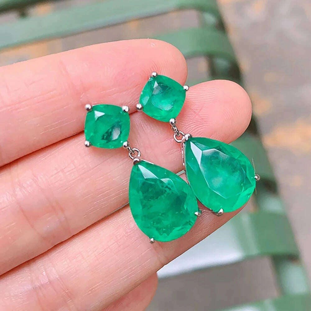 KIMLUD, 2022 Trend Jewelry Silver Color Emerald Wedding Earrings for Women Simulation Paraiba Tourmaline Drop Earring Party Jewelry Gift, KIMLUD Women's Clothes