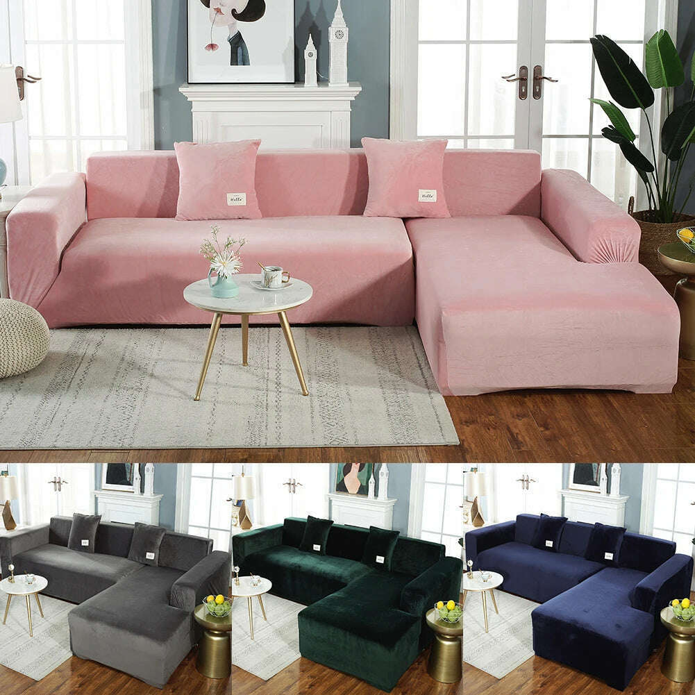 KIMLUD, 2022 Velvet L Shaped Sofa Cover For Living Room Elastic Furniture Couch Slipcover Chaise Longue Corner Sofa Covers Stretchable, KIMLUD Women's Clothes