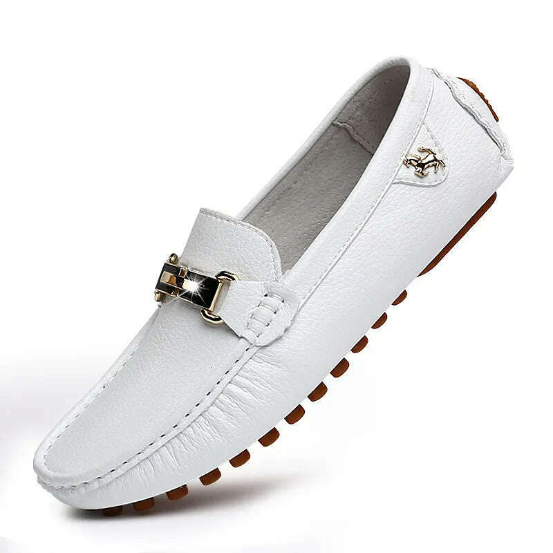 KIMLUD, 2022 White Loafers Men Handmade Leather Shoes Black Casual Driving Flats Blue Slip-On Moccasins Boat Shoes Plus Size 46 47 48, 15119-white / 37, KIMLUD Women's Clothes