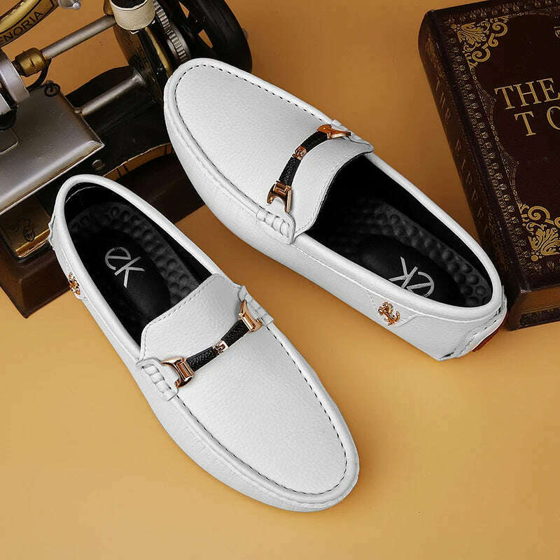 KIMLUD, 2022 White Loafers Men Handmade Leather Shoes Black Casual Driving Flats Blue Slip-On Moccasins Boat Shoes Plus Size 46 47 48, KIMLUD Women's Clothes