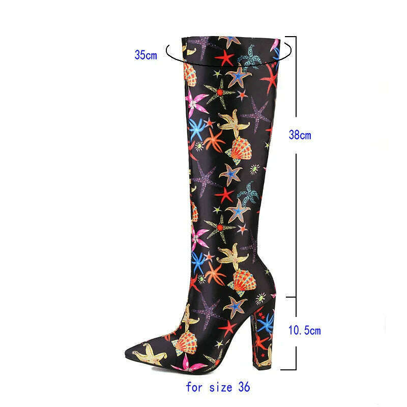 KIMLUD, 2022 Women Knee High Boots Fashion Pointed Toe Square High Heel Ladies Women Calf Boots Microfiber Back Zipper Dress Women Boots, KIMLUD Womens Clothes