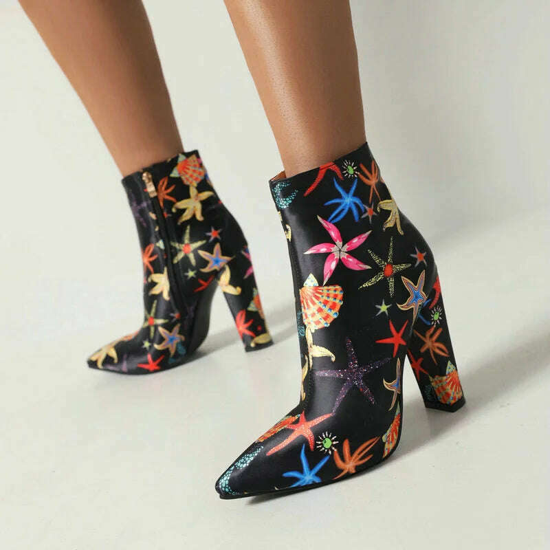 KIMLUD, 2022 Women Knee High Boots Fashion Pointed Toe Square High Heel Ladies Women Calf Boots Microfiber Back Zipper Dress Women Boots, black short / 10, KIMLUD Womens Clothes