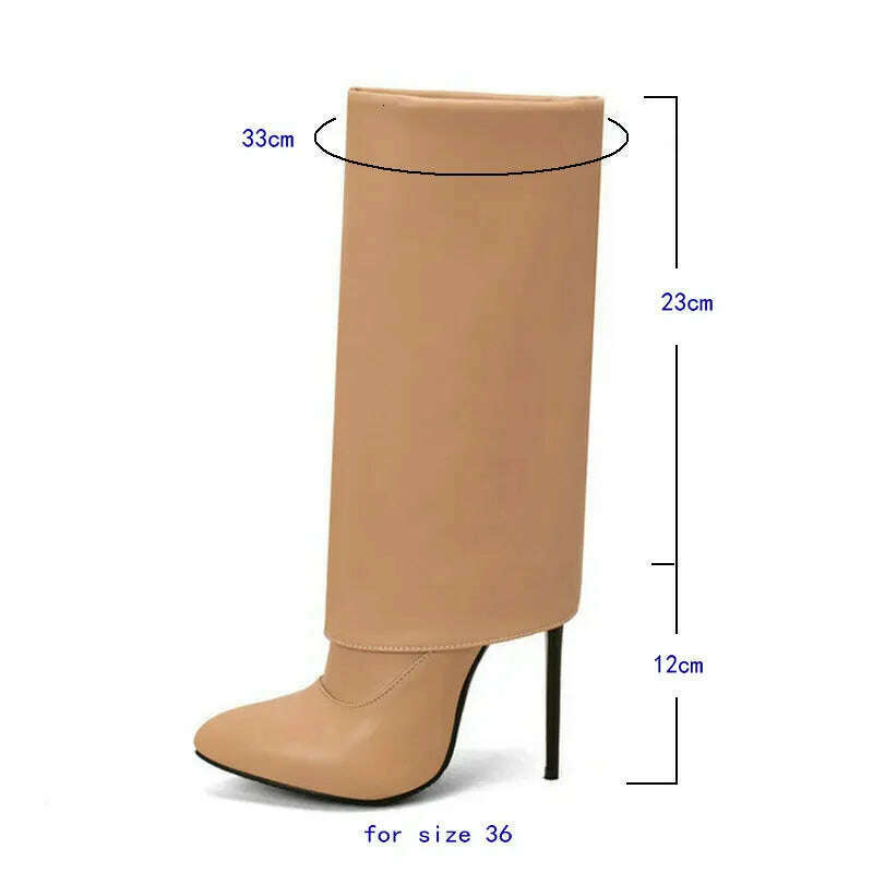 KIMLUD, 2022 Women Mid Calf Boots Pointed Toe Thin High Heel Ladies Short Boots PU Leather Side Zipper Sexy Women's Boots Plus Size 43, KIMLUD Women's Clothes