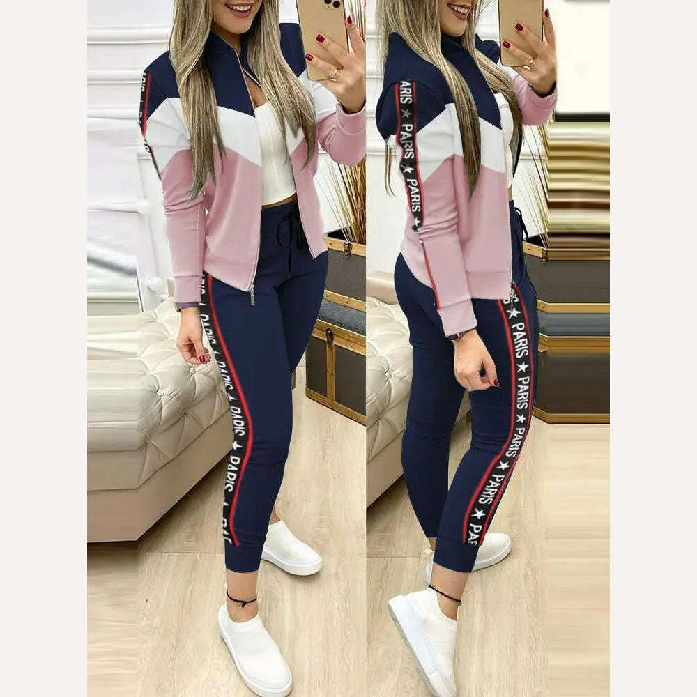 KIMLUD, 2022 Women Two Piece Set Outfits Autumn Women's Tracksuit Zipper Top And Pants Casual Sport Suit Winter 2 Piece Woman Set, Blue / S, KIMLUD Women's Clothes