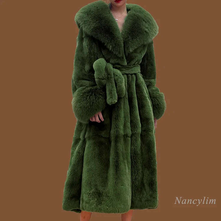 KIMLUD, 2023 Autumn and Winter Big Fur Collar Fashion Fur Coat Women's Mid-Length Thickened European and American Loose Temperament Coat, KIMLUD Womens Clothes