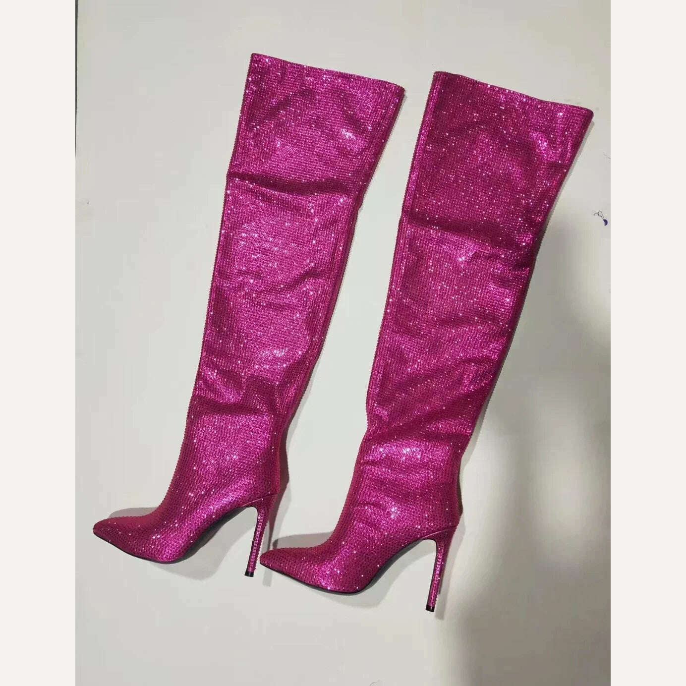 2023 Autumn New Fashion Bling Silver Crystal Over The Knee Boots for Women Sexy Luxury Designer Rhinestone Banquet Shoes 42 43, Rose 6187    8.5cm / 34, KIMLUD Women's Clothes