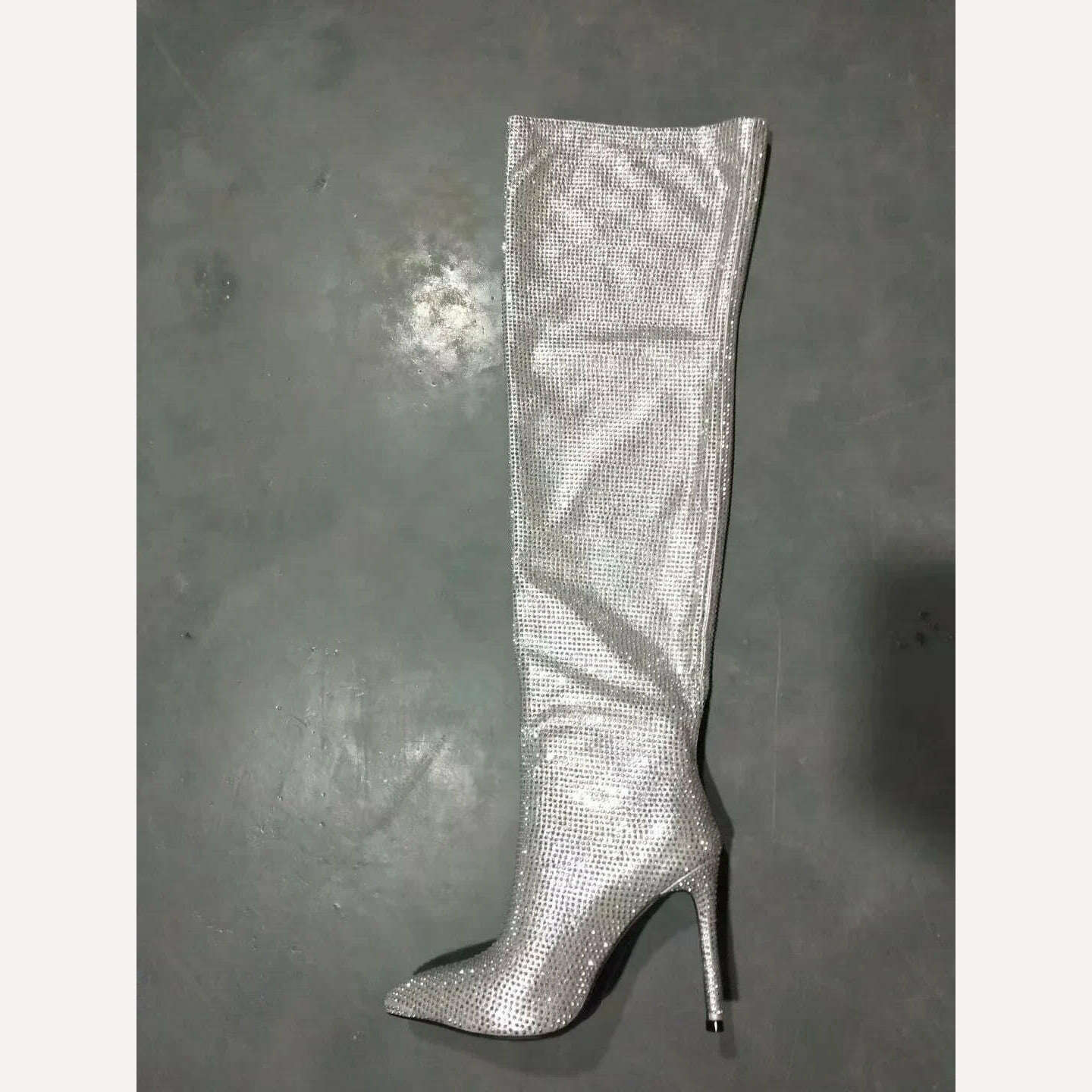 2023 Autumn New Fashion Bling Silver Crystal Over The Knee Boots for Women Sexy Luxury Designer Rhinestone Banquet Shoes 42 43, Silver 6187   8.5cm / 34, KIMLUD Women's Clothes