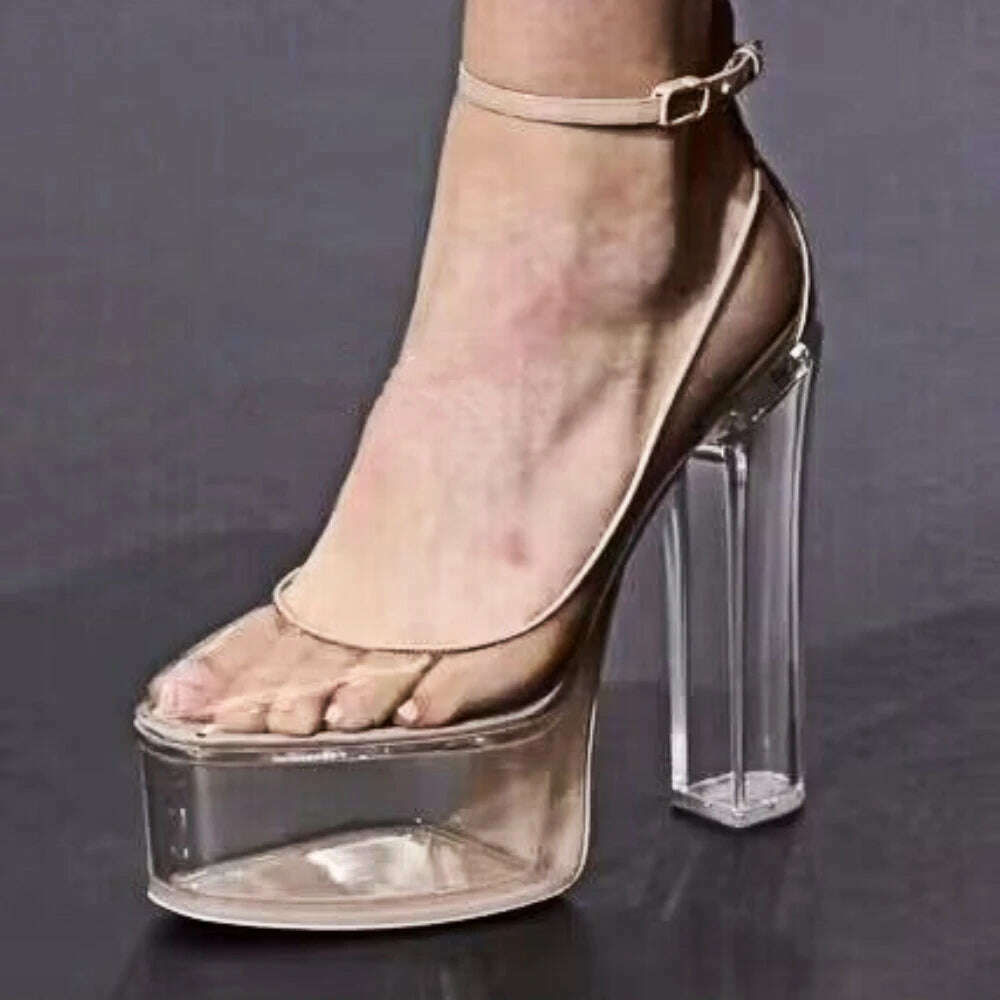 KIMLUD, 2023 Autumn New Woman Fashion PVC Designer High Heels Patent Platform Transparent Shoes Show Pumps Party Shoes Size 43, Apricot  AES546 / 35, KIMLUD Womens Clothes