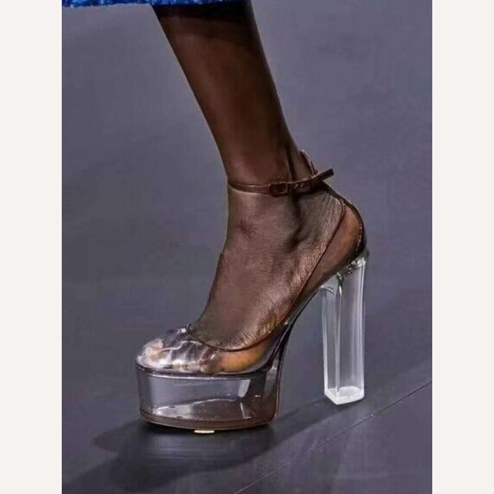 KIMLUD, 2023 Autumn New Woman Fashion PVC Designer High Heels Patent Platform Transparent Shoes Show Pumps Party Shoes Size 43, KIMLUD Women's Clothes
