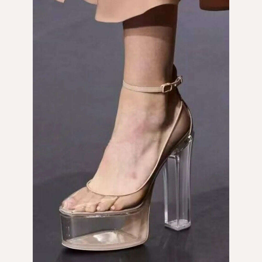 KIMLUD, 2023 Autumn New Woman Fashion PVC Designer High Heels Patent Platform Transparent Shoes Show Pumps Party Shoes Size 43, KIMLUD Women's Clothes