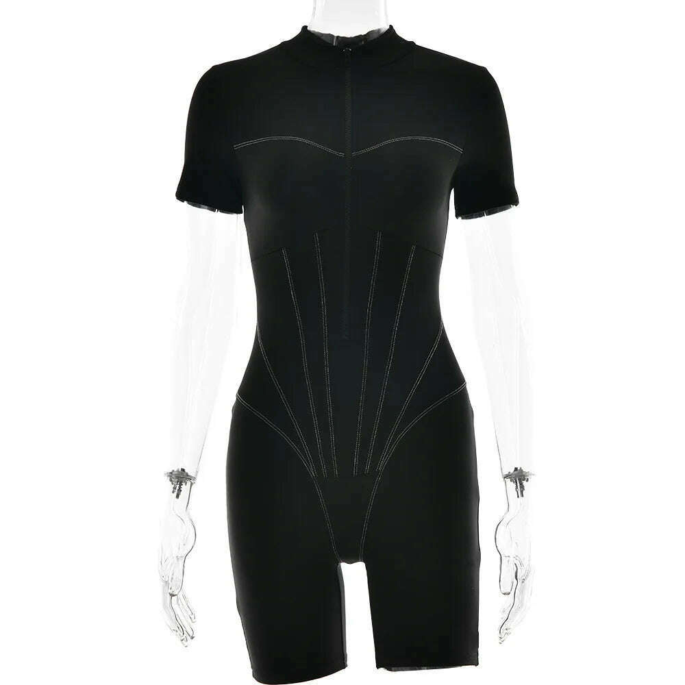 2023 Autumn Sexy Elegant Women Zip-up O-neck Long Sleeve Jumpsuit Streetwear Summer Overalls One Piece Fitness Sports Bodysuits - KIMLUD