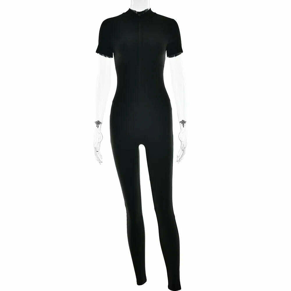2023 Autumn Sexy Elegant Women Zip-up O-neck Long Sleeve Jumpsuit Streetwear Summer Overalls One Piece Fitness Sports Bodysuits - KIMLUD