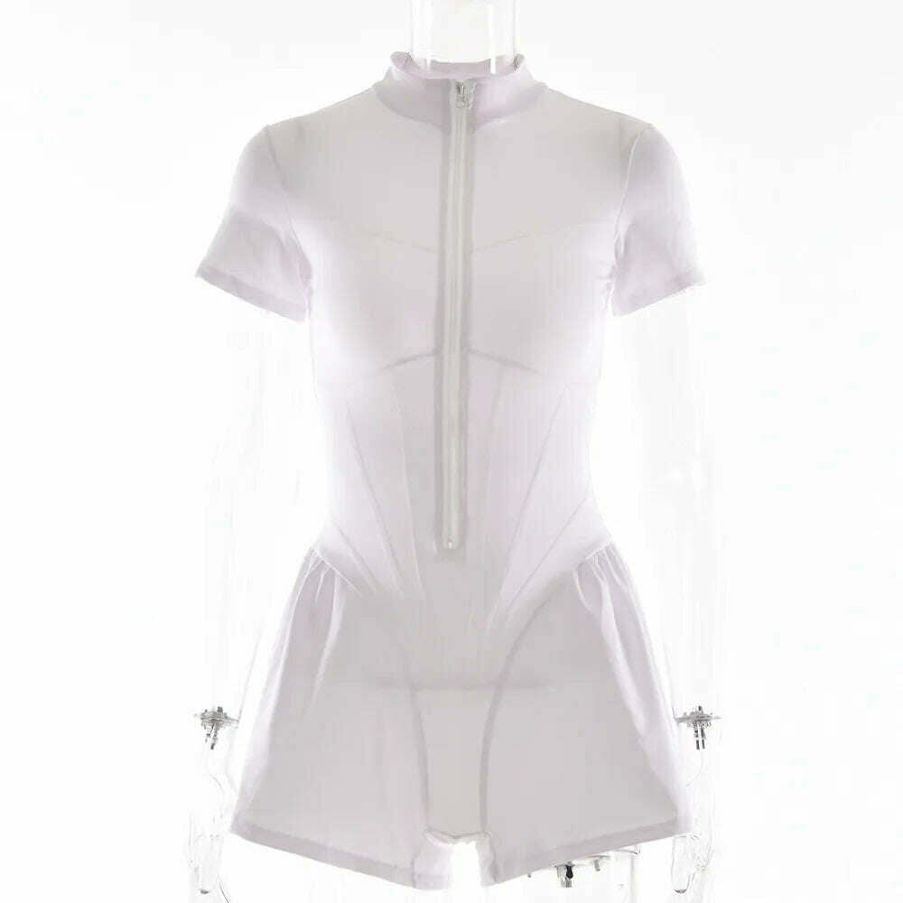 2023 Autumn Sexy Elegant Women Zip-up O-neck Long Sleeve Jumpsuit Streetwear Summer Overalls One Piece Fitness Sports Bodysuits - KIMLUD