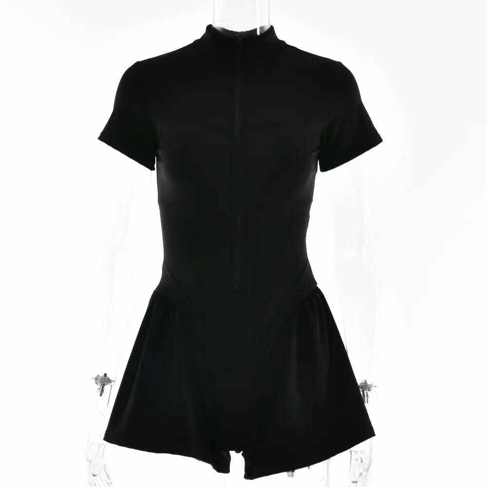 2023 Autumn Sexy Elegant Women Zip-up O-neck Long Sleeve Jumpsuit Streetwear Summer Overalls One Piece Fitness Sports Bodysuits - KIMLUD