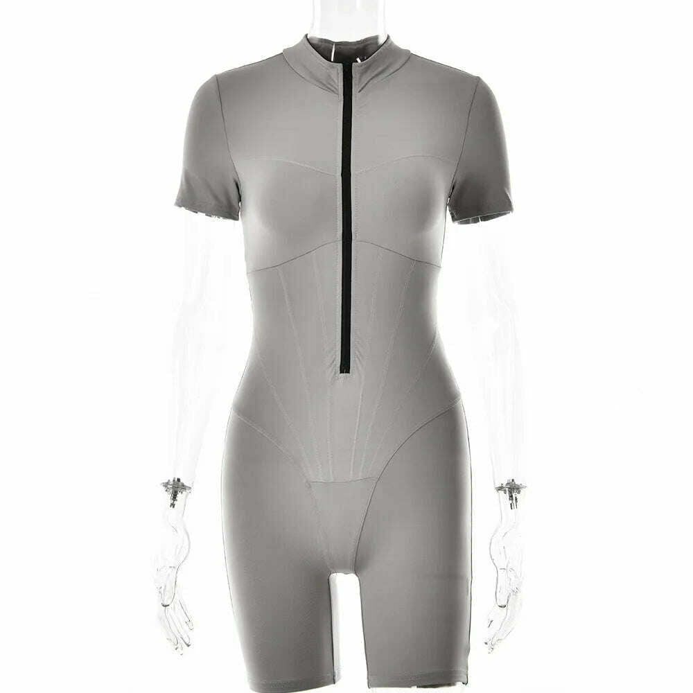 2023 Autumn Sexy Elegant Women Zip-up O-neck Long Sleeve Jumpsuit Streetwear Summer Overalls One Piece Fitness Sports Bodysuits - KIMLUD