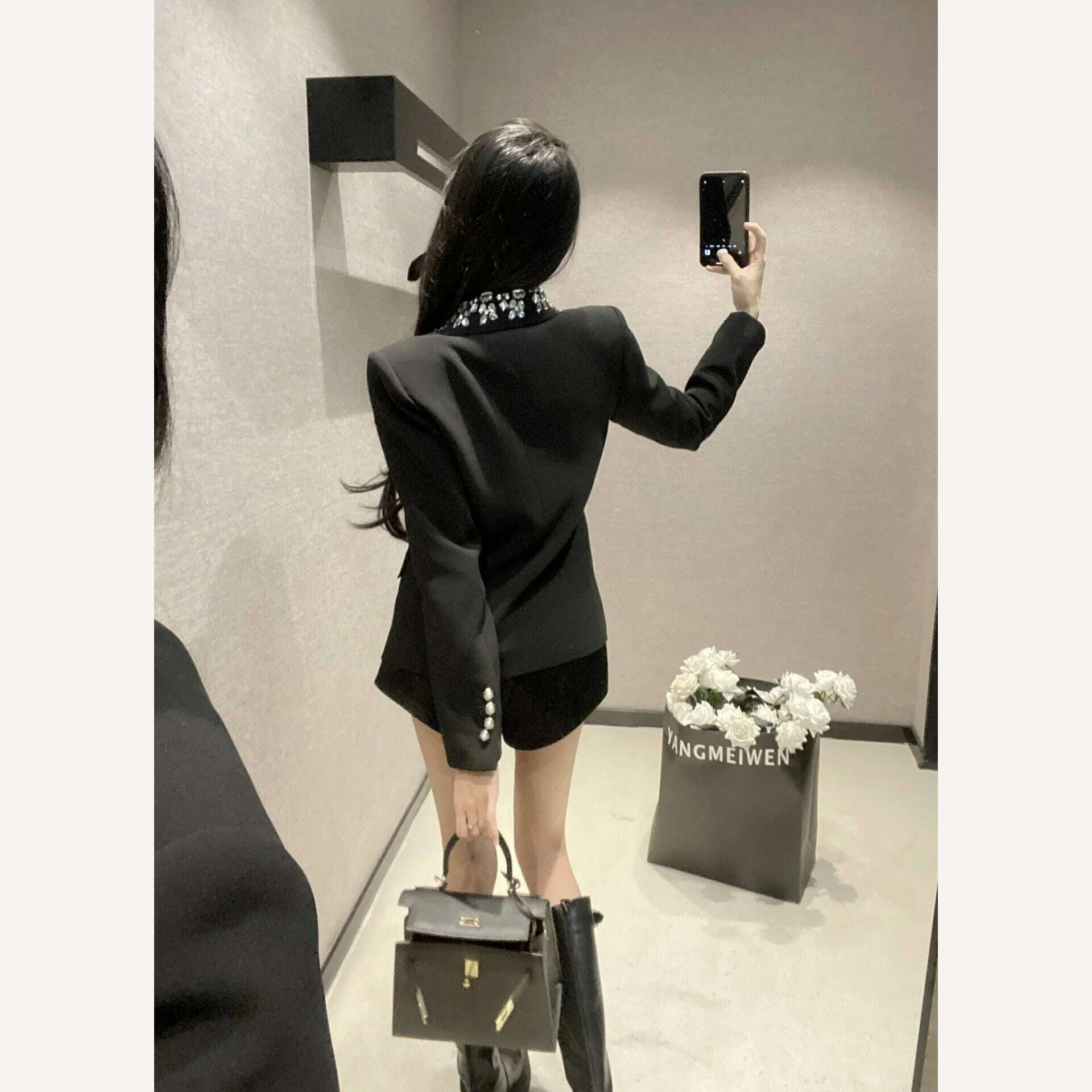 2023 Autumn Winter Luxury New Women High Quality Diamonds Double Breasted Blazer Coat for Lady Ddxgz2v 11.04 - KIMLUD