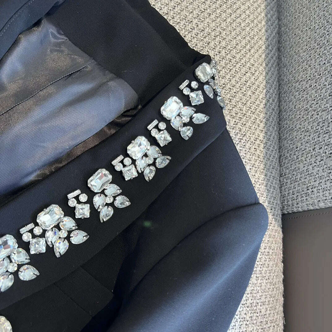 2023 Autumn Winter Luxury New Women High Quality Diamonds Double Breasted Blazer Coat for Lady Ddxgz2v 11.04 - KIMLUD