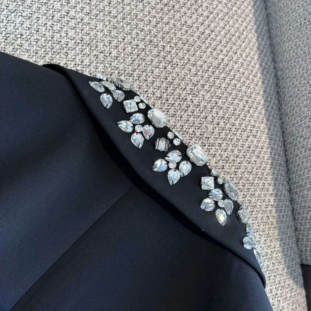2023 Autumn Winter Luxury New Women High Quality Diamonds Double Breasted Blazer Coat for Lady Ddxgz2v 11.04 - KIMLUD