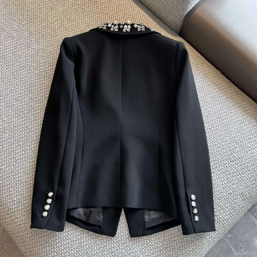 2023 Autumn Winter Luxury New Women High Quality Diamonds Double Breasted Blazer Coat for Lady Ddxgz2v 11.04 - KIMLUD