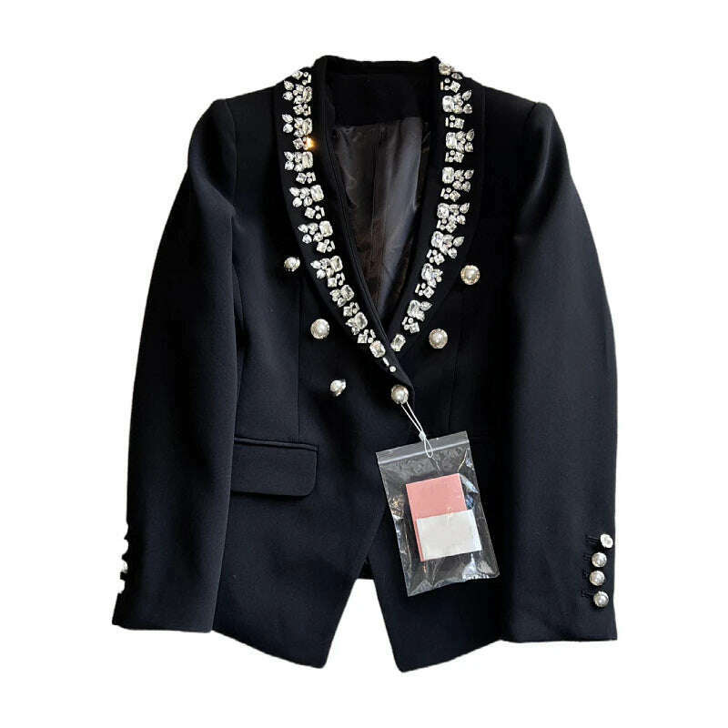 2023 Autumn Winter Luxury New Women High Quality Diamonds Double Breasted Blazer Coat for Lady Ddxgz2v 11.04 - KIMLUD