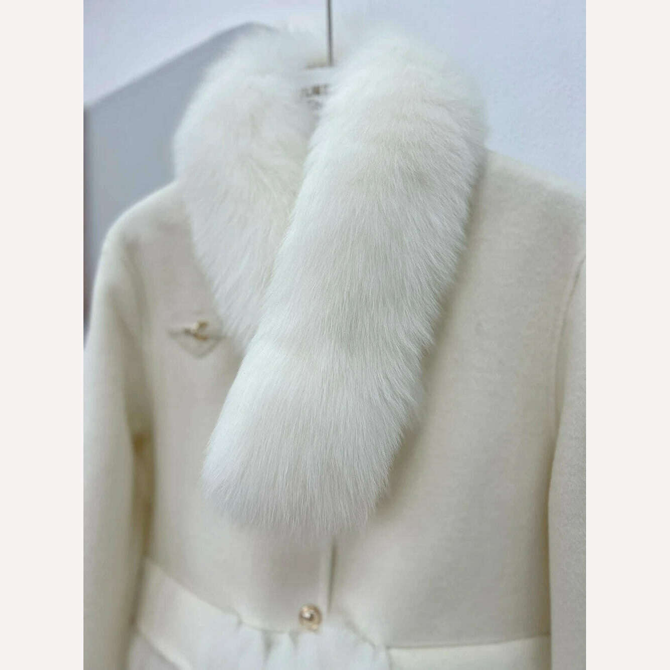 KIMLUD, 2023 Autumn Winter Natural Fox Fur Collar Women Cashmere Wool Woolen Ladies Outerwear Female Coat Real Fur Jacket, KIMLUD Womens Clothes