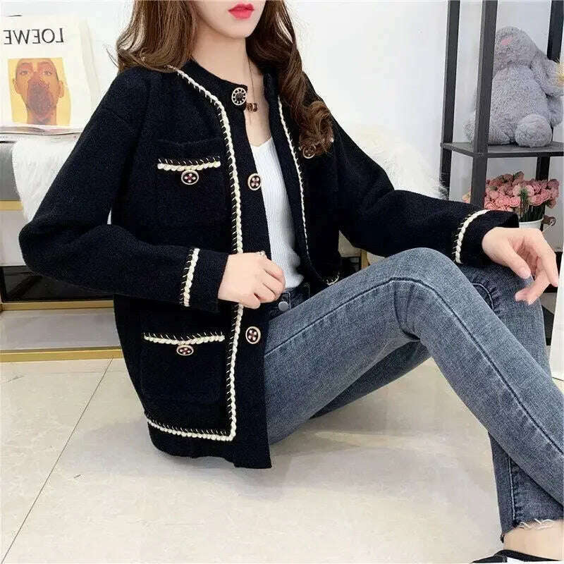 KIMLUD, 2023 Autumn Winter New Style Mink Thickened Short Jacket Women's Cardigan Woolen Top Stylish Woven Tweed Coat, KIMLUD Womens Clothes