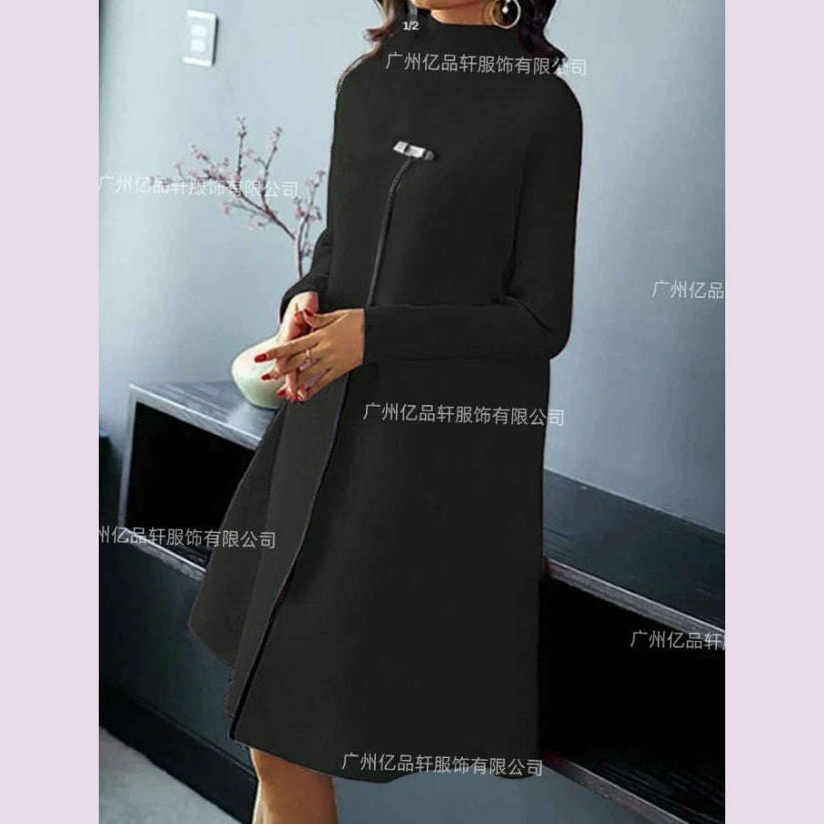 KIMLUD, 2023 Autumn Winter Spring New Fashion Casual Temperament Style Long Sleeved Round Neck Dress Dresses for Women Elegant, KIMLUD Womens Clothes