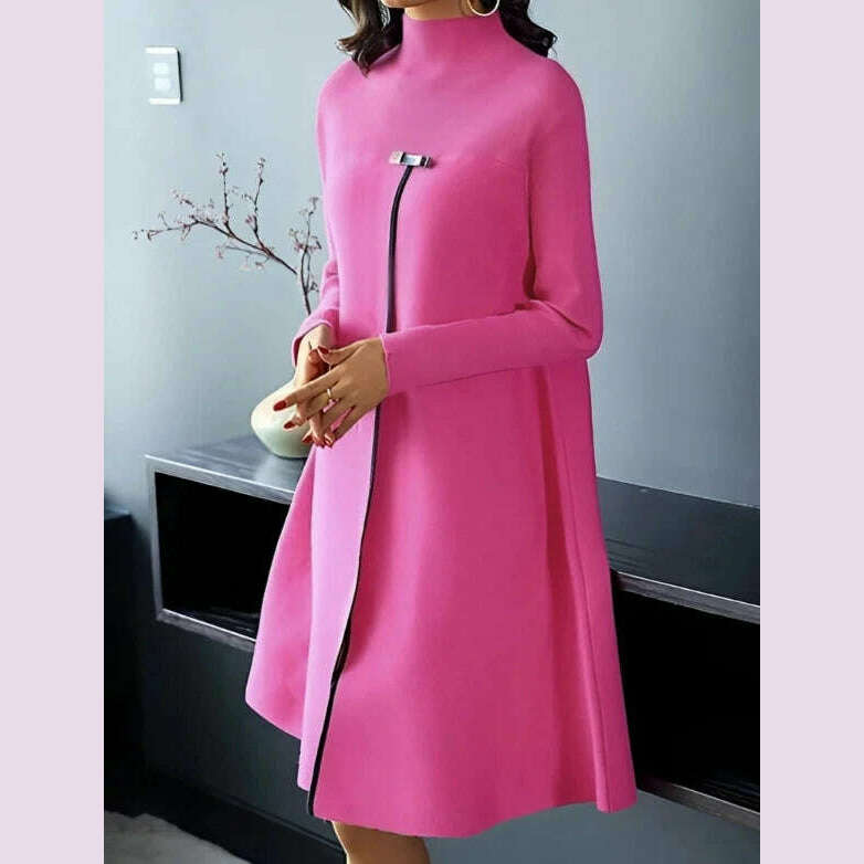 KIMLUD, 2023 Autumn Winter Spring New Fashion Casual Temperament Style Long Sleeved Round Neck Dress Dresses for Women Elegant, A / S, KIMLUD APPAREL - Womens Clothes